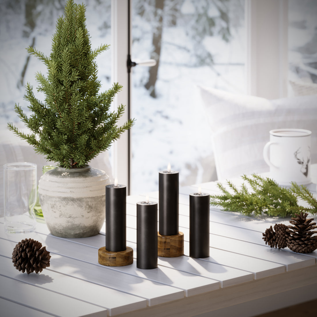 LED Blockljus Ø 5 x 15 cm Svart - 4 st