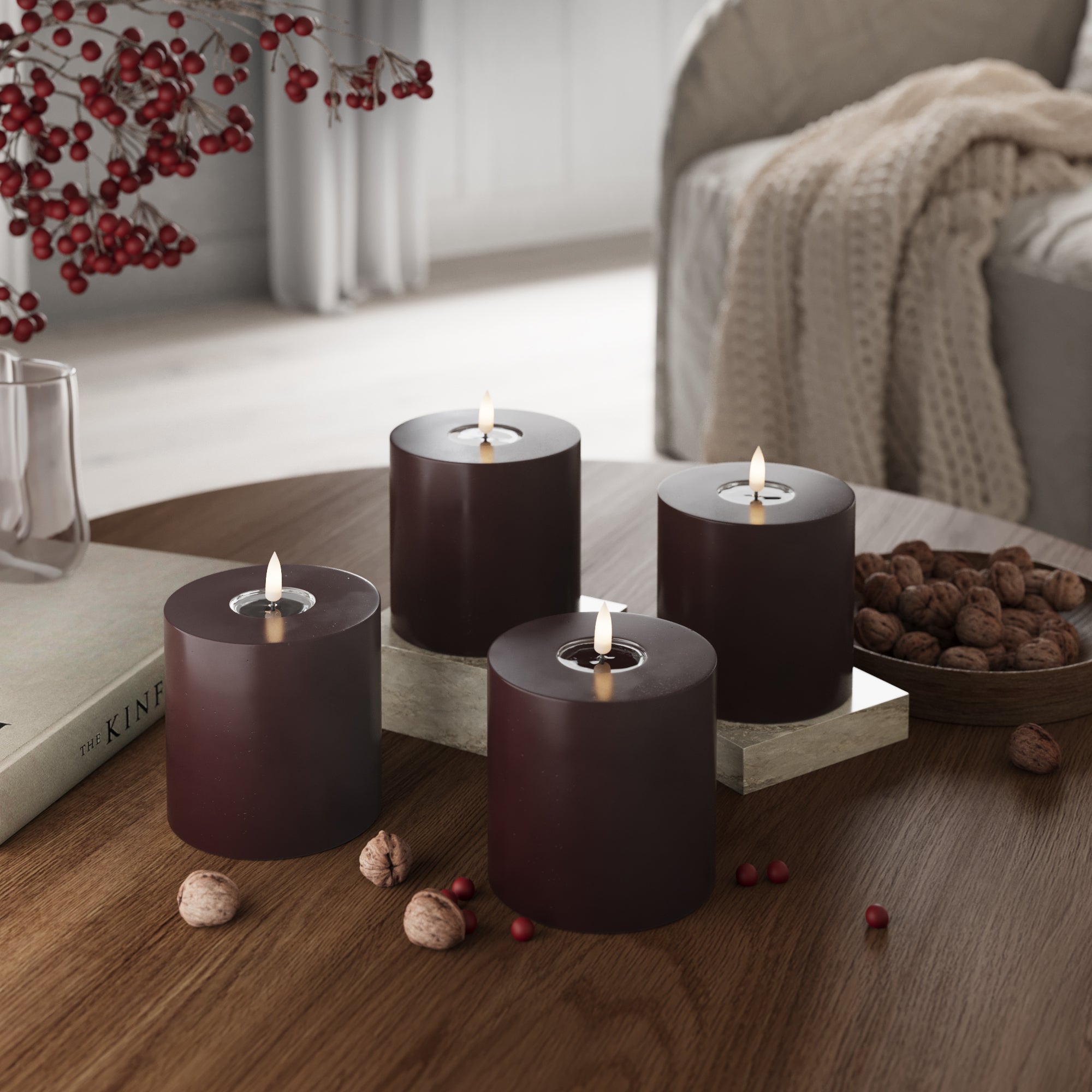 LIDERADO Vela pilar Ø 10 x 10 cm Borgonha - 4 pcs