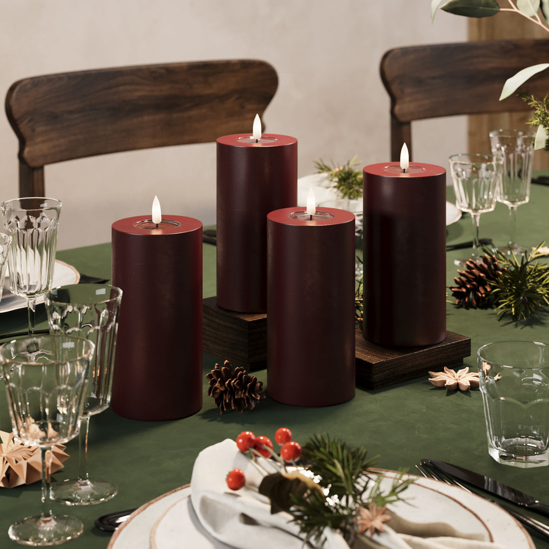 LED bloková světla Ø 7,5 x 15 cm Burgundská - 4 ks