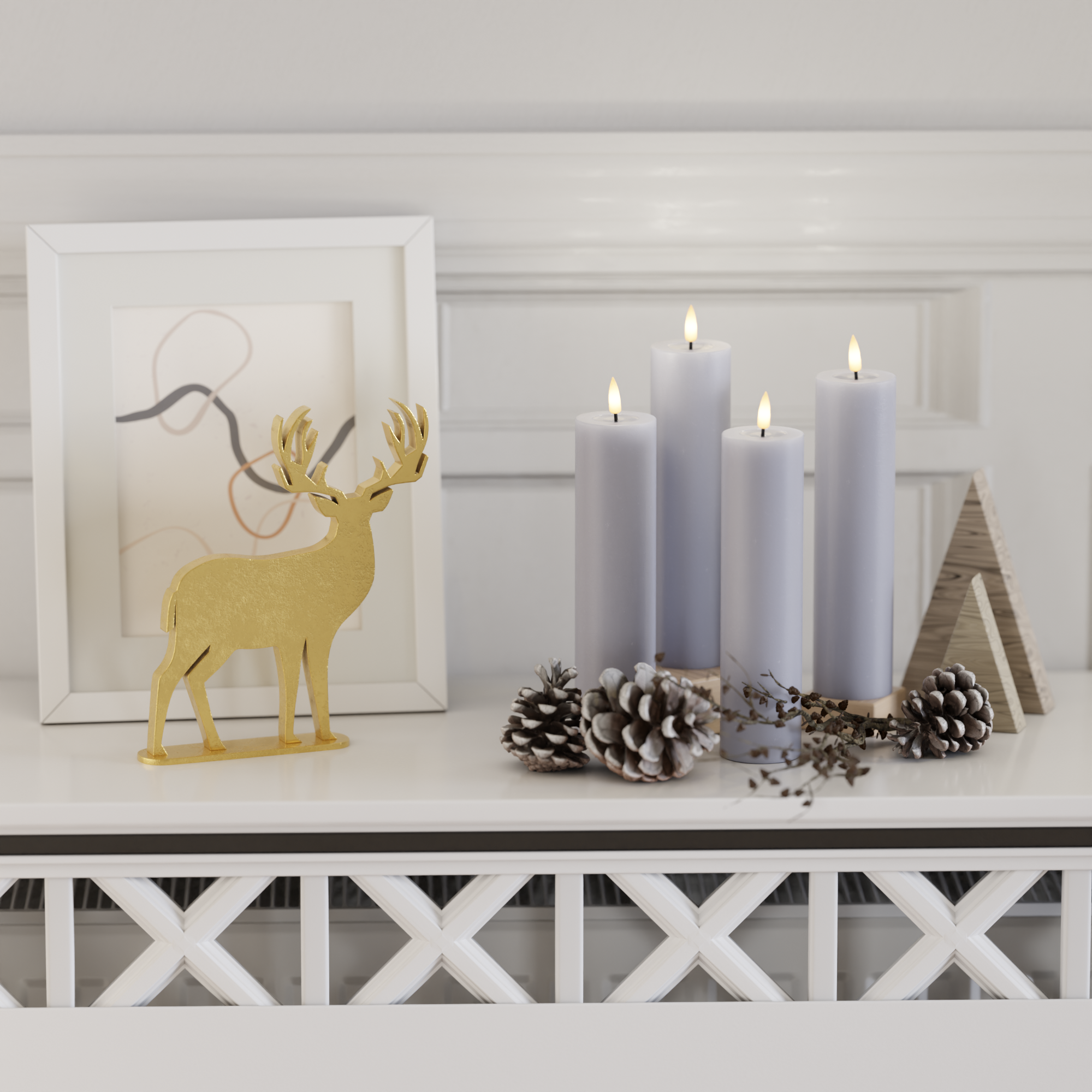 Deluxe Homeart LEDs Vela pilar pacote - Azul empoeirado - 5 x 12,5 + 15 + 20 2