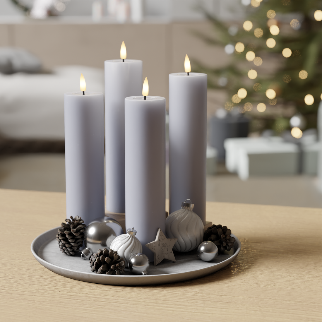 Deluxe Homeart LED Bloklys pakke - Støvet blå - 4 stk 5 x 20 cm 1