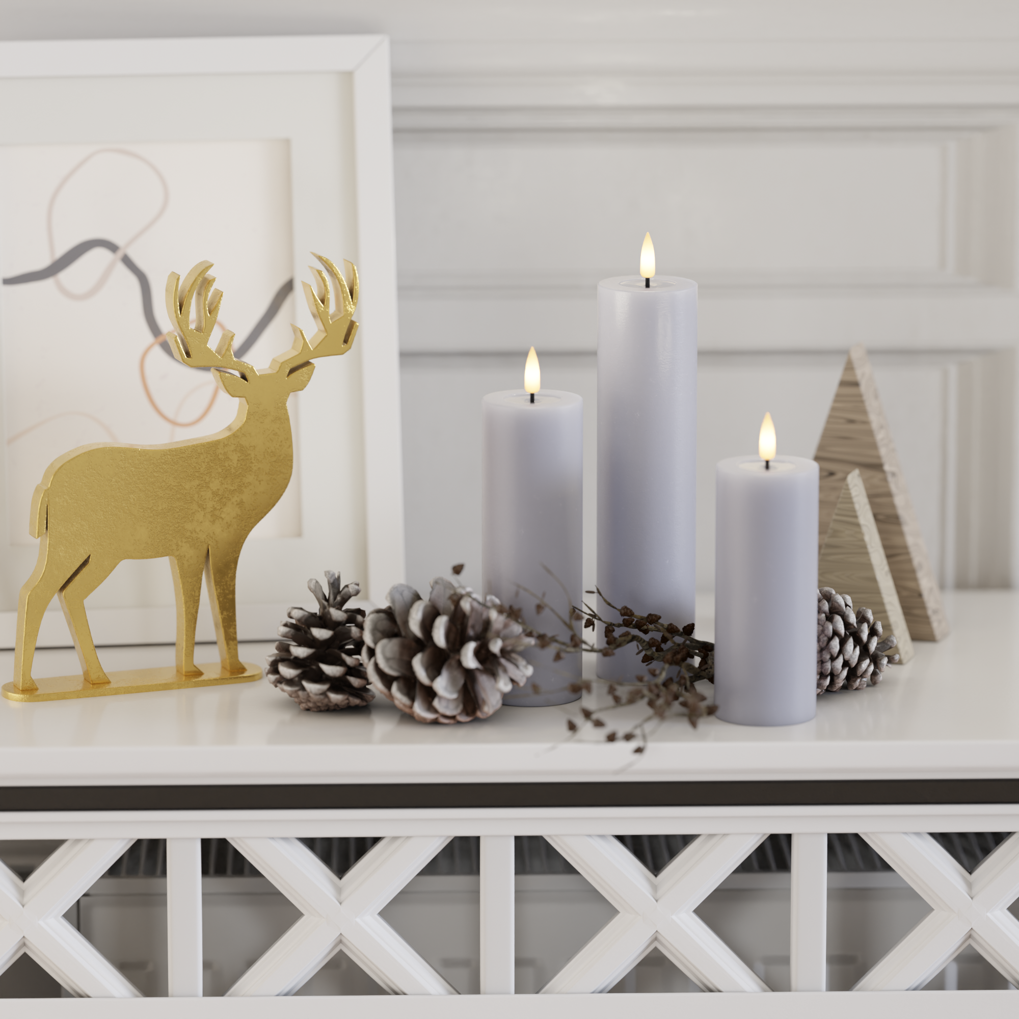 Deluxe Homeart LEDs Vela pilar pacote - Azul empoeirado - 5 x 12,5 + 15 + 20 3