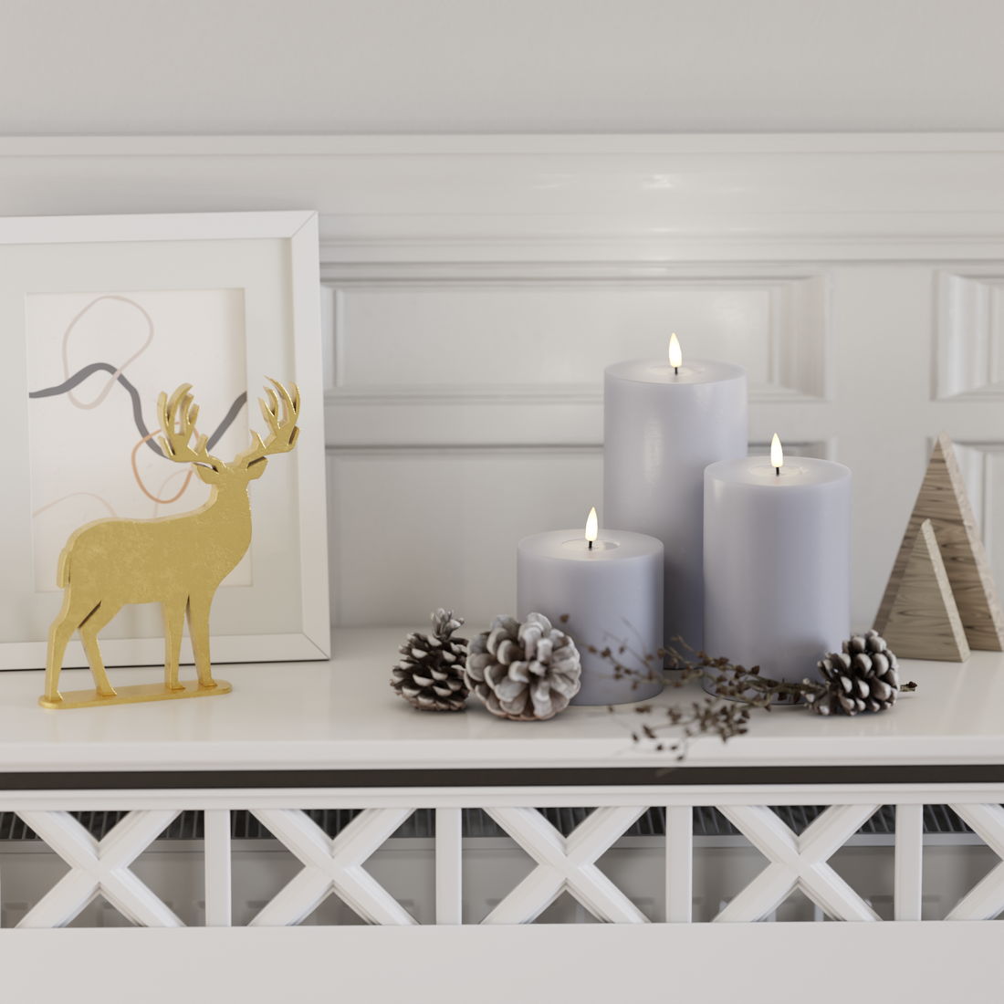 Deluxe Homeart LED Bloklys pakke - Støvet blå - 10 x 10, 15 & 20 cm 1