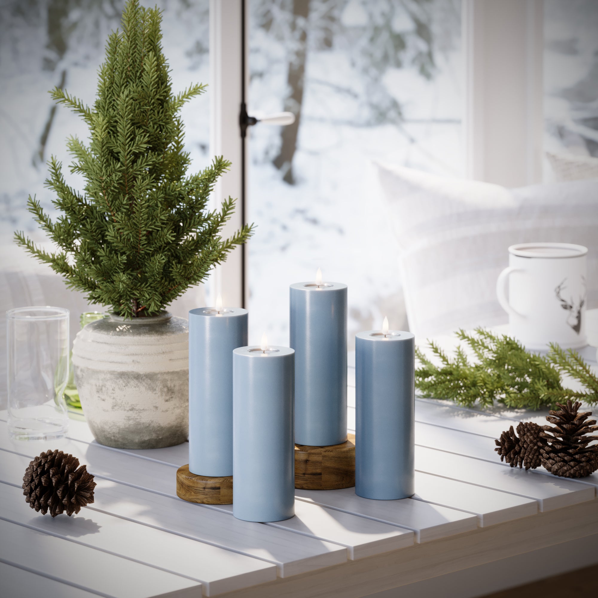 LED Stompkaarsen Ø 7,5 x 20 cm Ijsblauw - 4 pc's