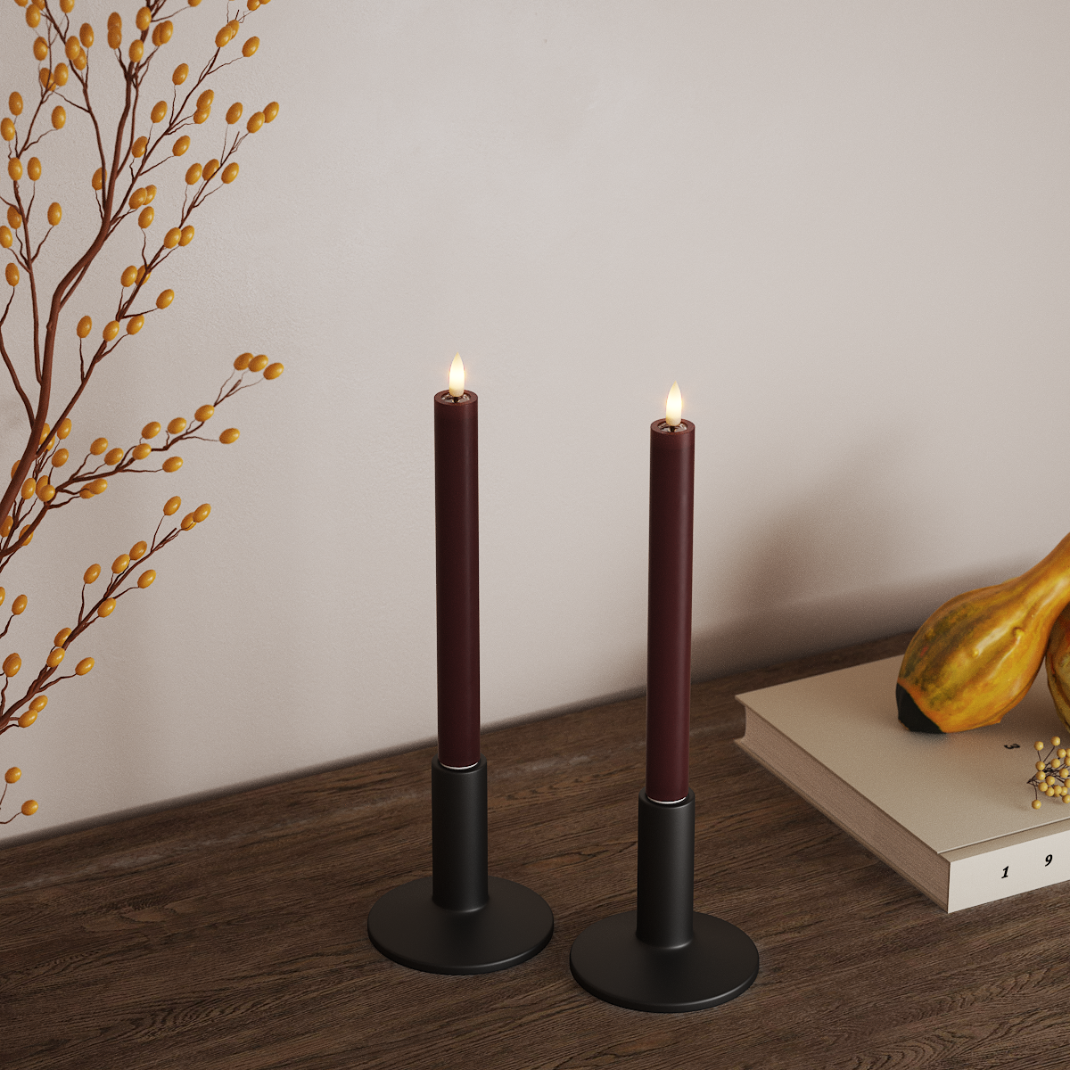 Deluxe Homeart LEDs Vela fina 2 peças, Ø 2 x 24 cm Borgonha LEDs Vela fina 3