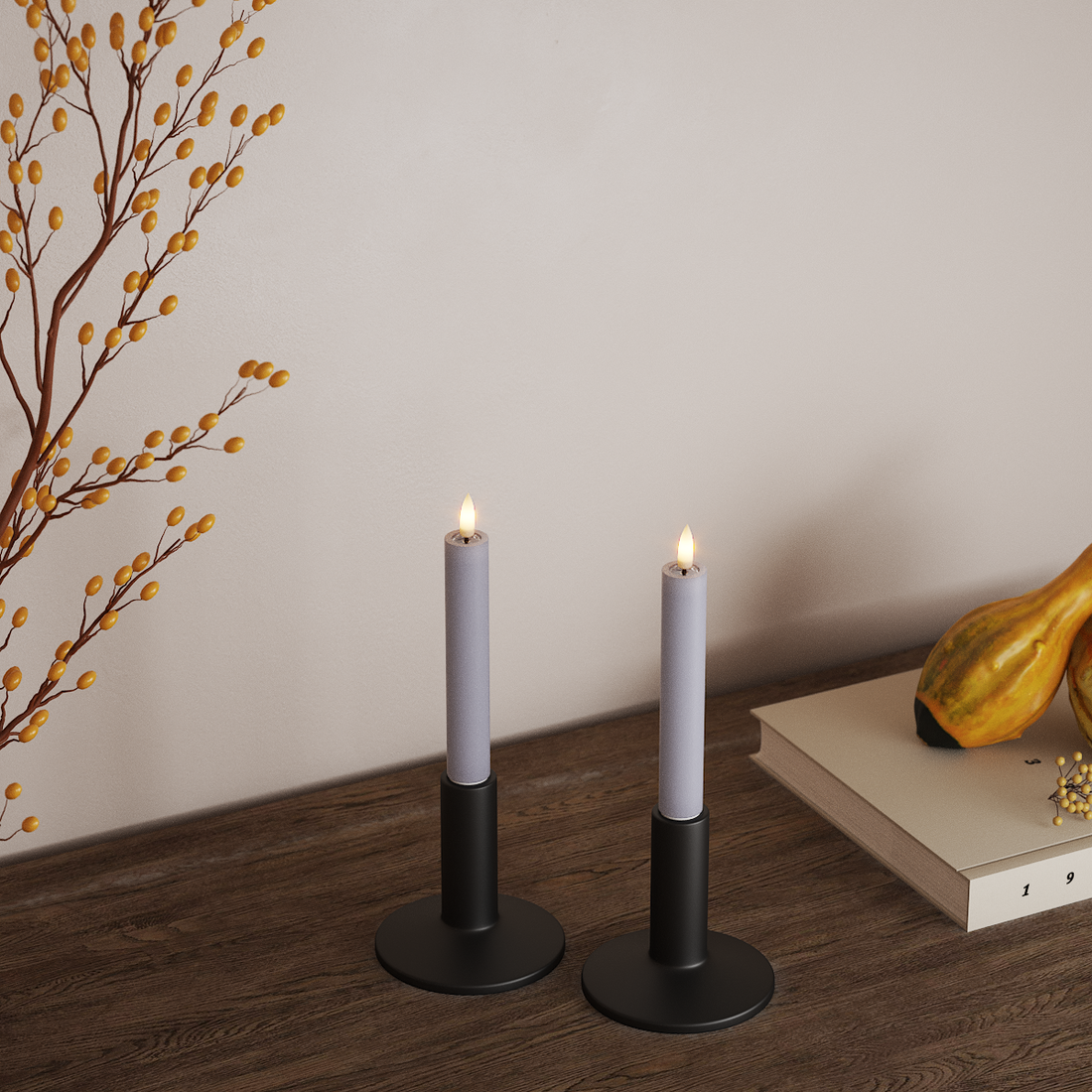 Deluxe Homeart LEDs Vela fina 2 peças, Ø 2 x 15 cm Azul empoeirado LEDs Vela fina 4