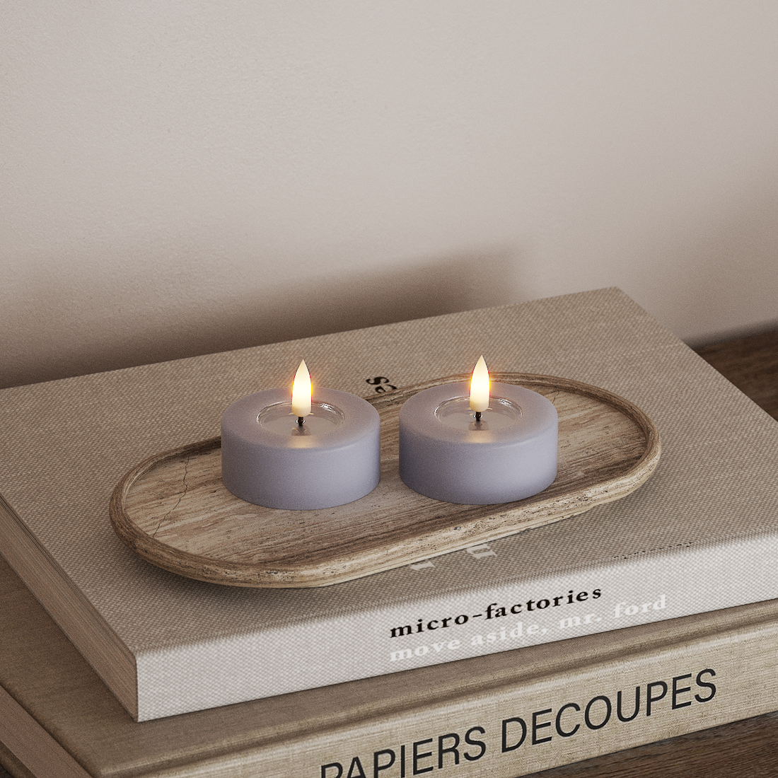 Deluxe Homeart Jumbo LED Vela de chá 2 peças grandes Azul empoeirado Jumbo LED Vela de chá 4