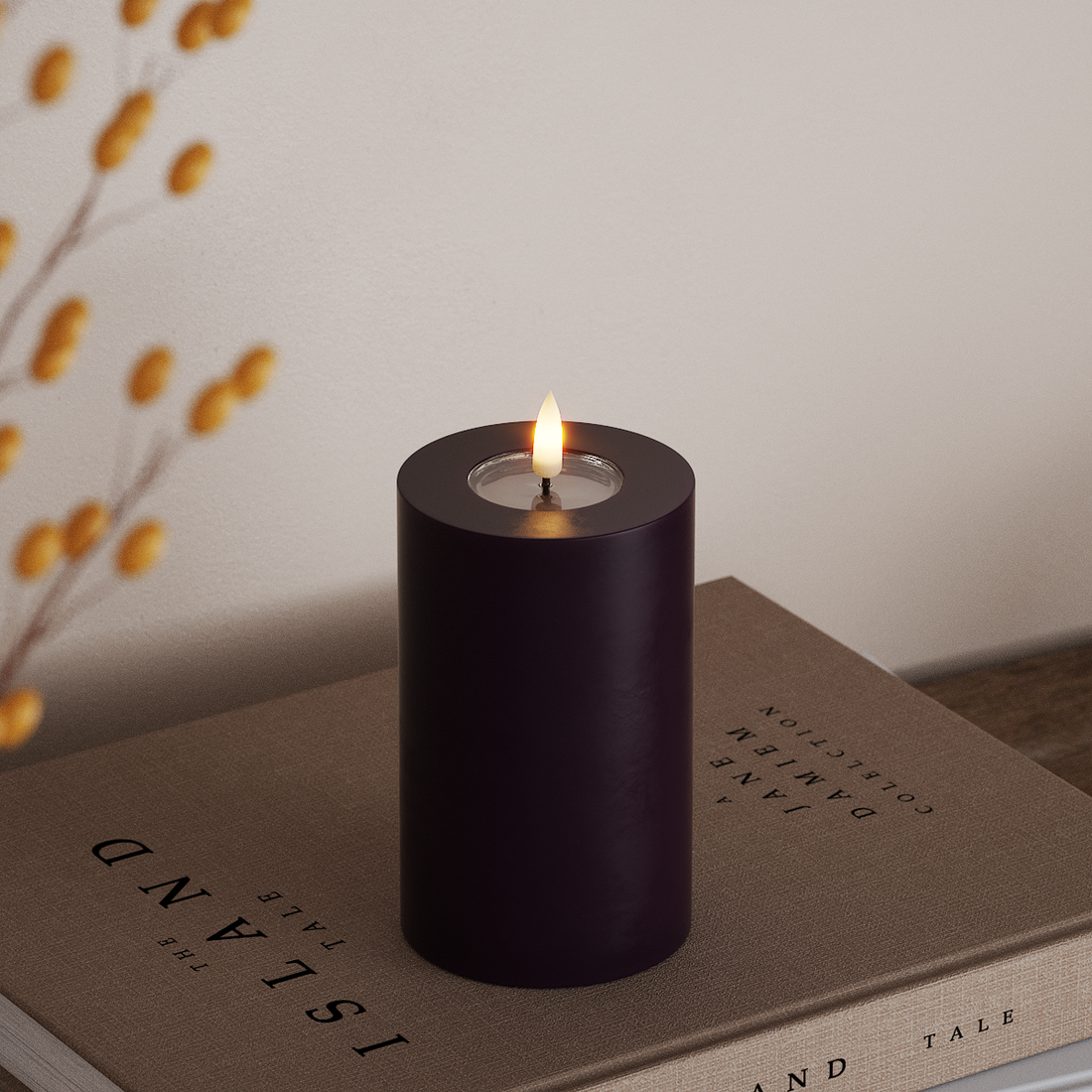 Deluxe Homeart LED Bloklys Ø 7,5 x 12,5 cm Mørkelilla LED bloklys 4