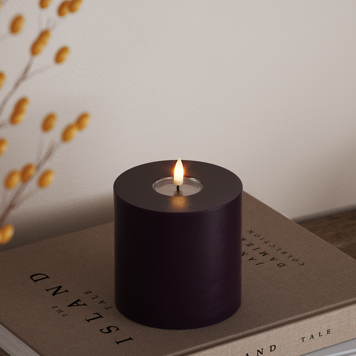 Deluxe Homeart LED Bloklys Ø 10 x 10 cm Mørkelilla LED bloklys 3