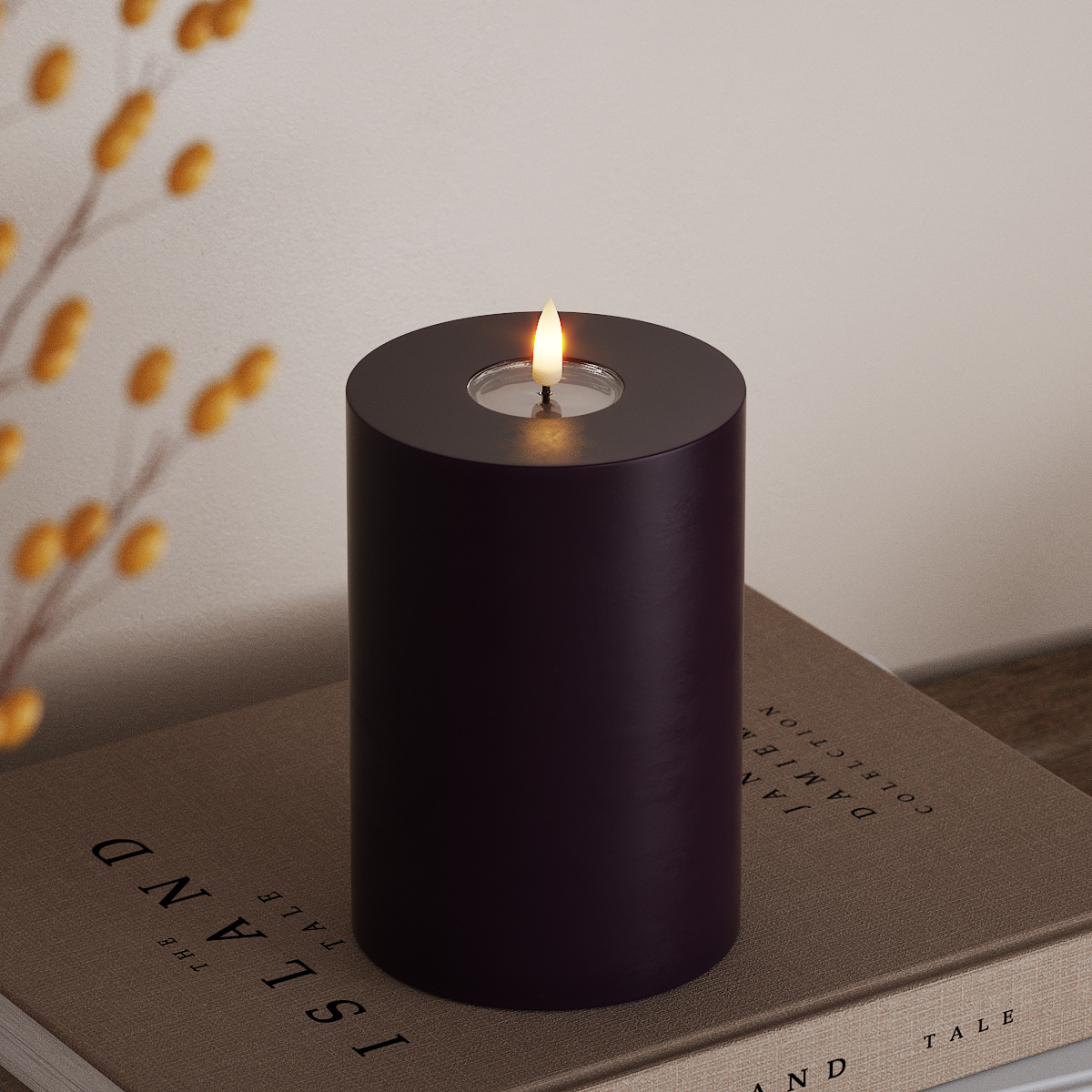 Deluxe Homeart LED Bloklys Ø 10 x 15 cm Mørkelilla LED bloklys 3