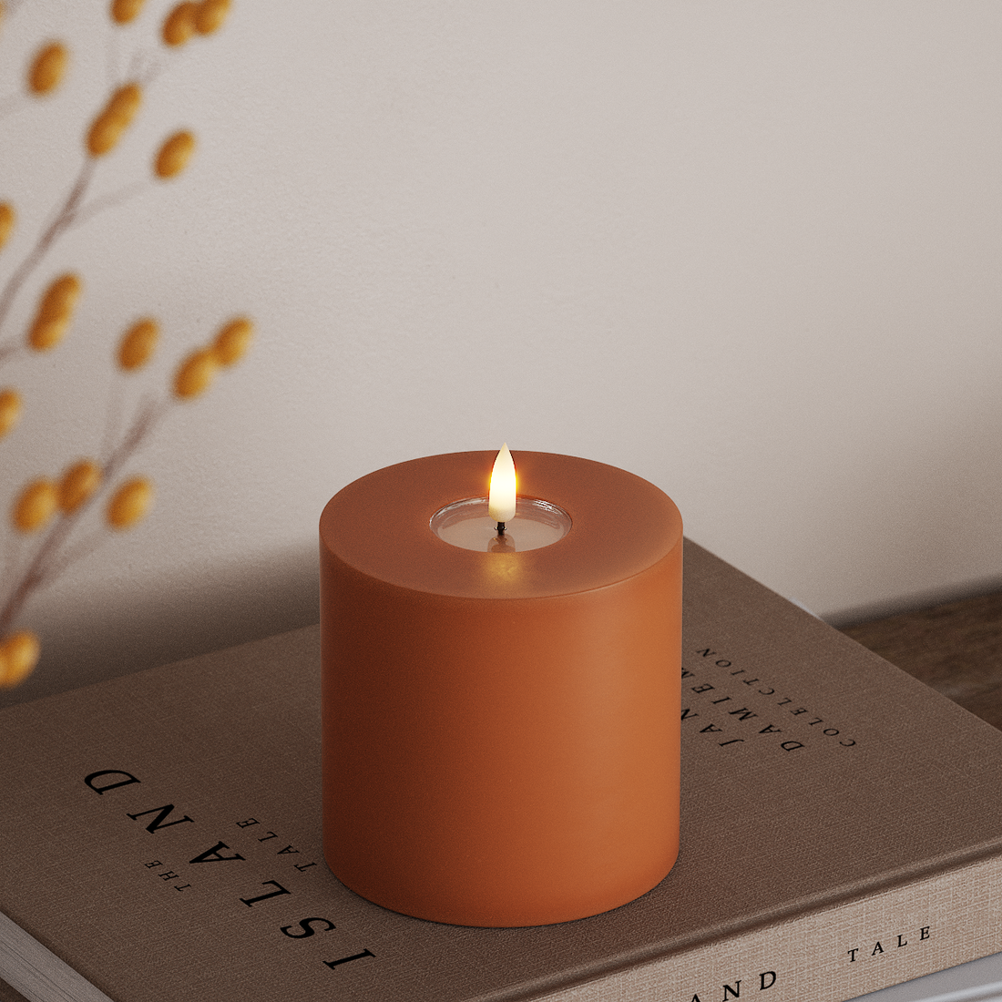 Deluxe Homeart LED Bloklys Ø 10 x 10 cm Orange LED bloklys 4