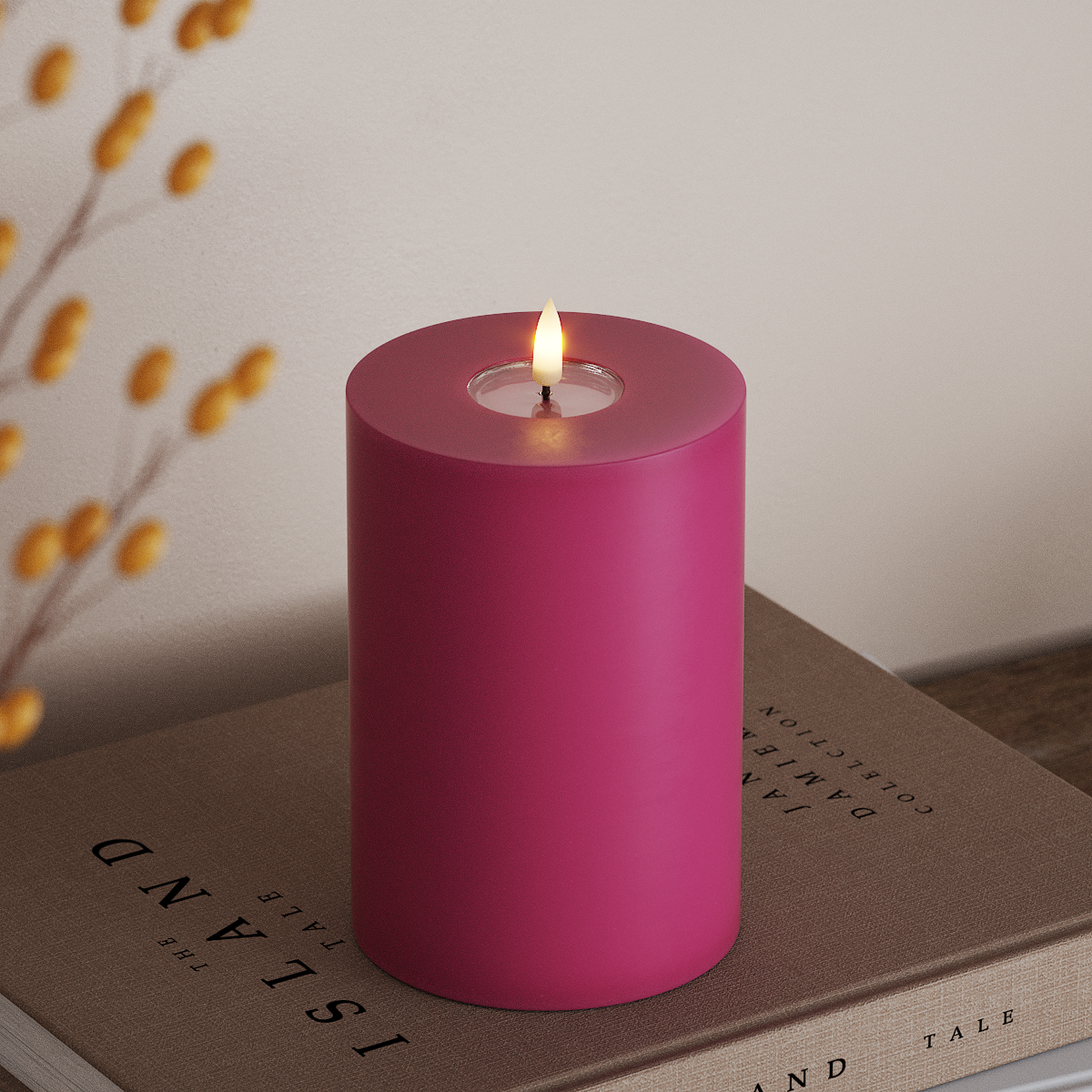 Deluxe Homeart LED Bloklys Ø 10 x 15 cm Magenta LED bloklys 3