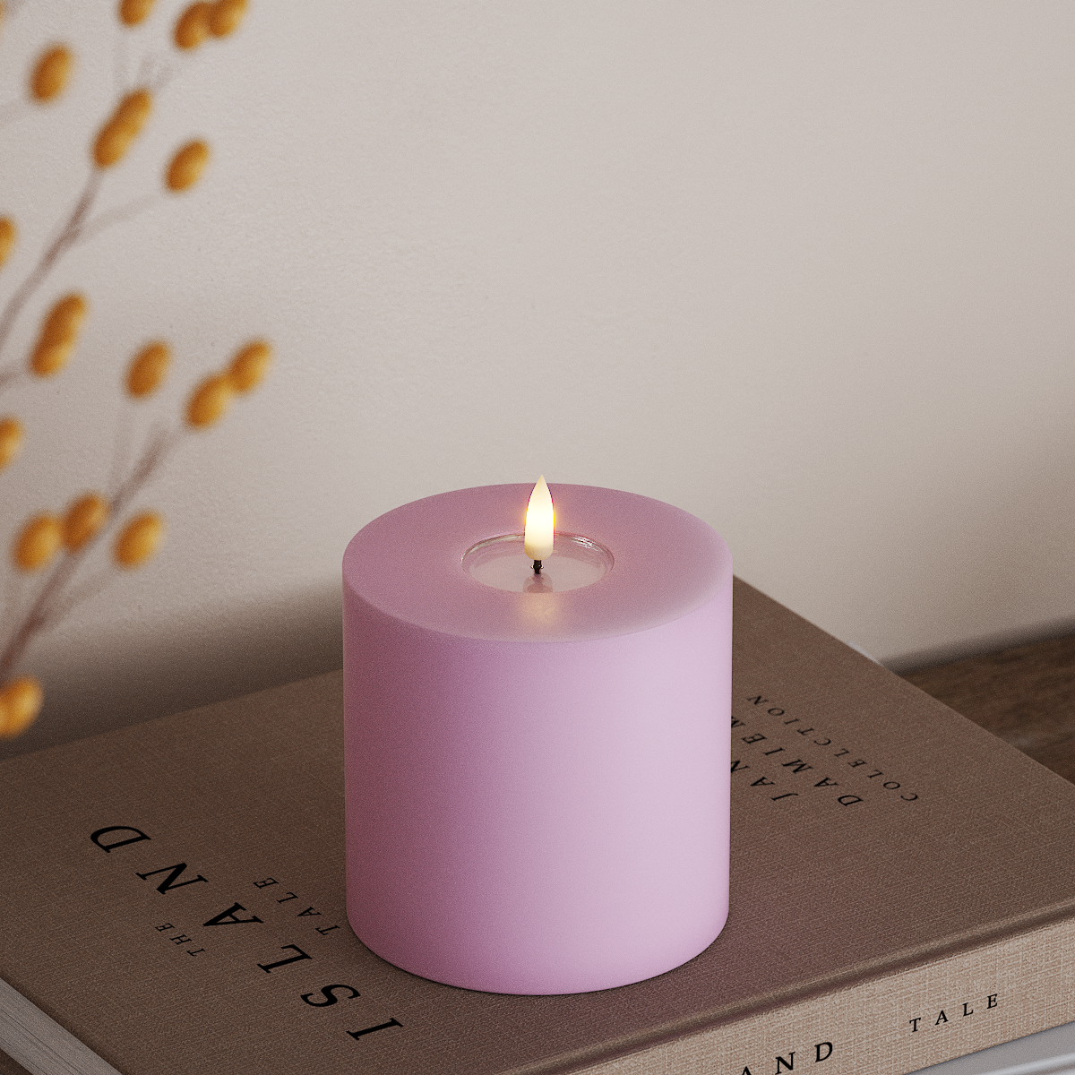 Deluxe Homeart LED Bloklys Ø 10 x 10 cm Lavendel LED bloklys 3