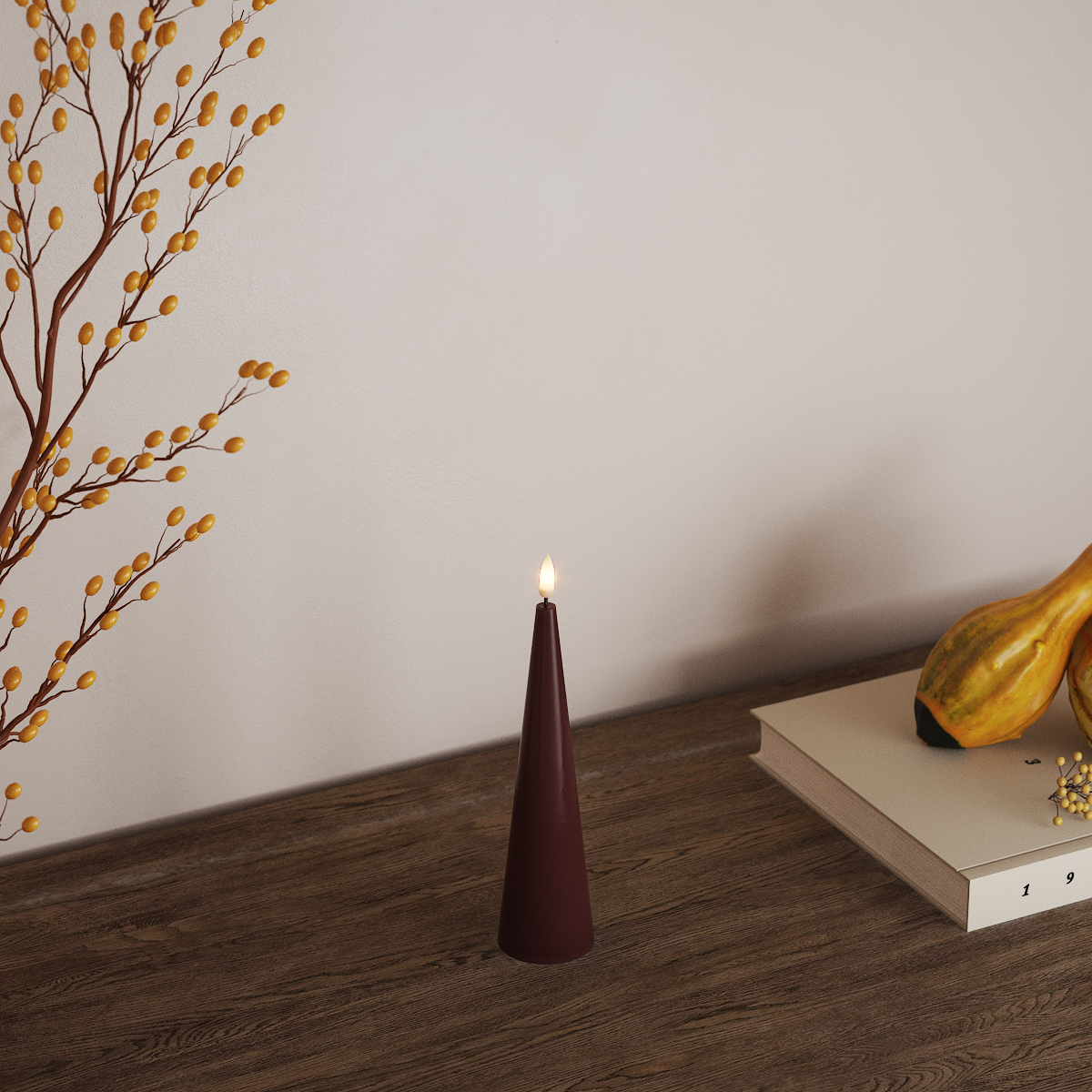 Deluxe Homeart Kon ljus D 5 x H 20 cm Bordeaux LED Kegelljus 3