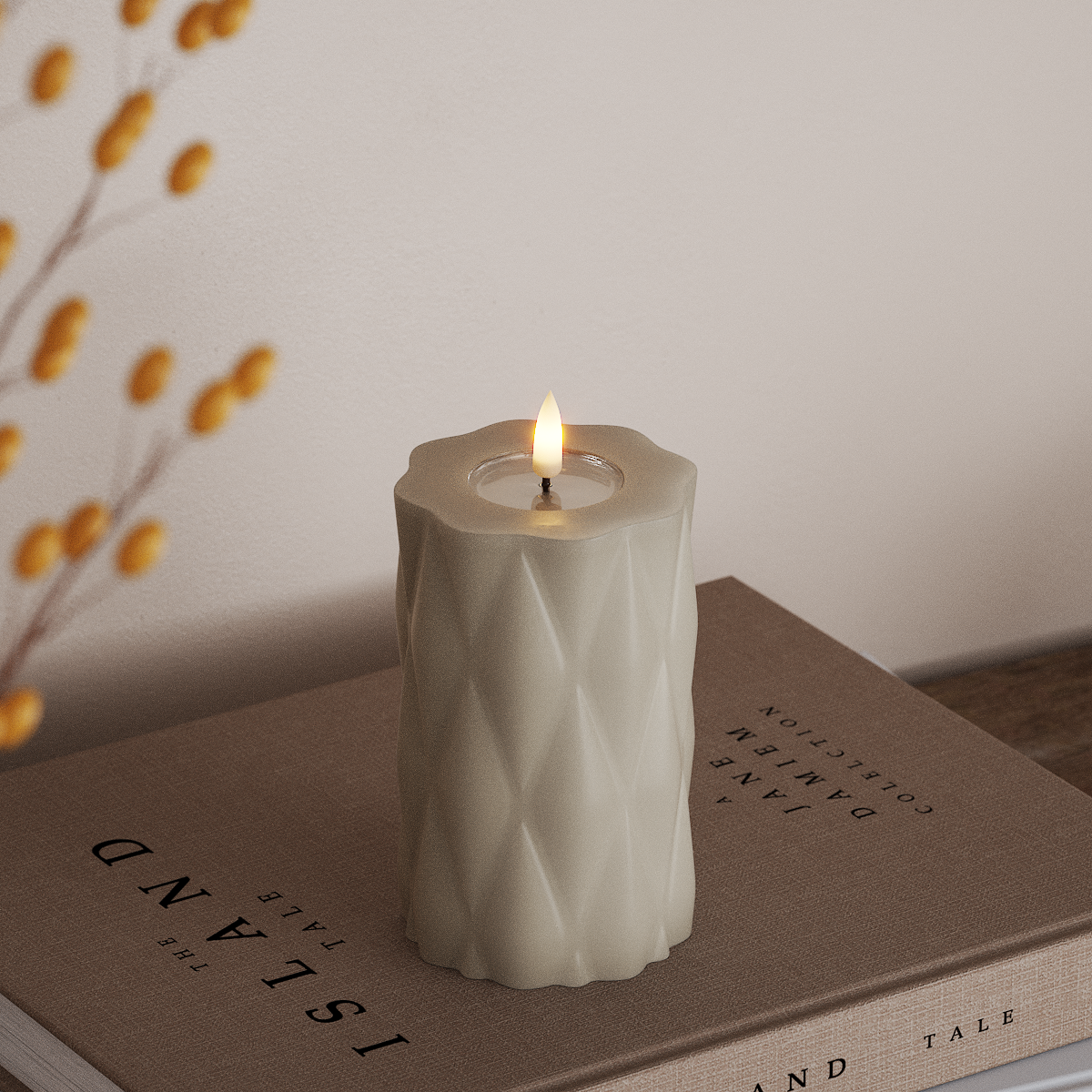 Deluxe Homeart Harlequin LEDs Vela pilar Ø 7,5 x 12,5 cm Areia LEDs Harlequin 3