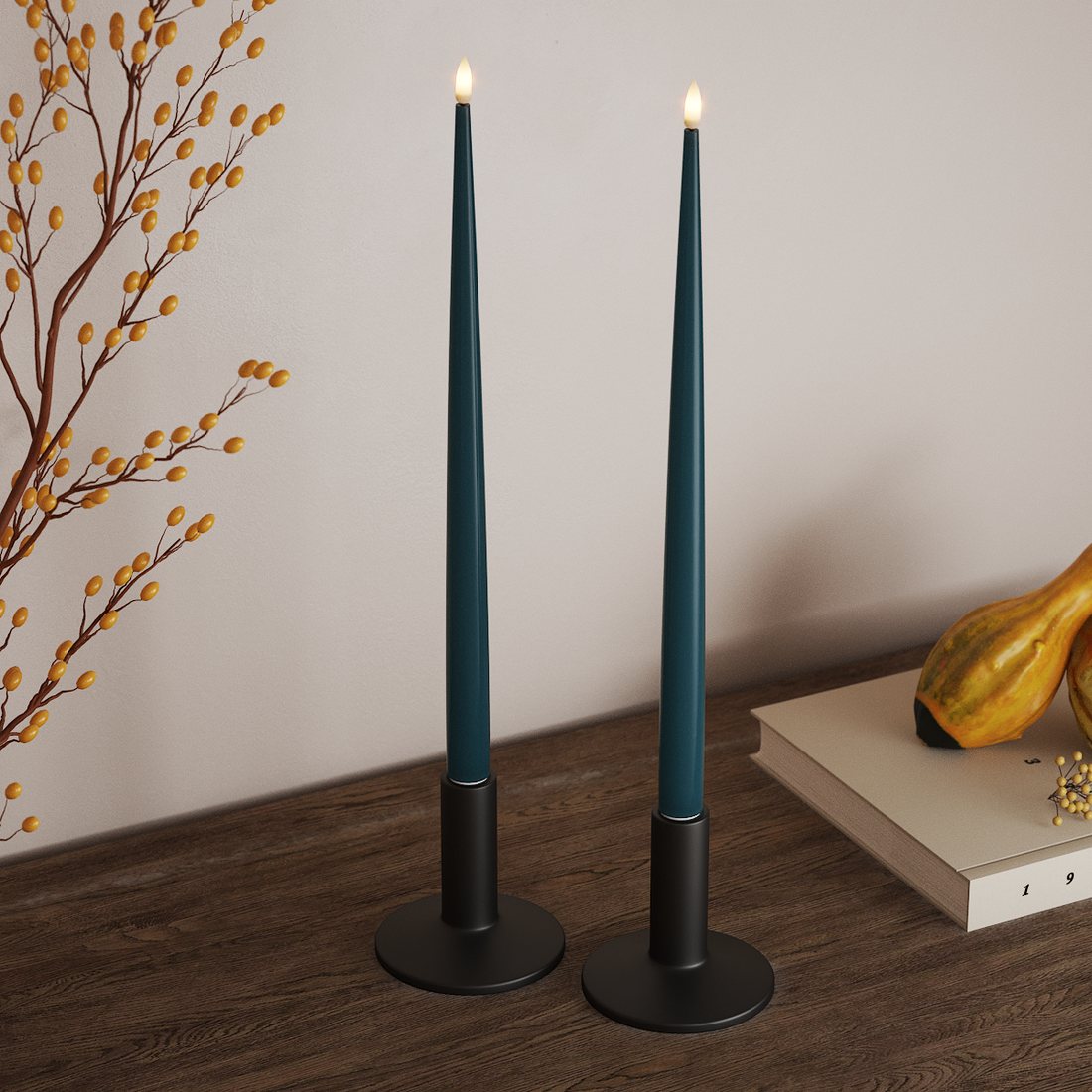 Deluxe Homeart LED Kertelys med Lak, 2 stk 38 cm Petroleum LED kertelys 4