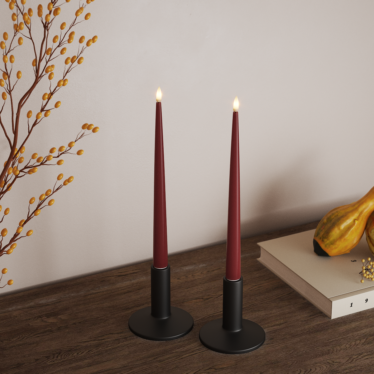 Deluxe Homeart LEDs Vela afilada com Laca, 2 peças 28 cm Bordeaux LEDs Vela afilada 3