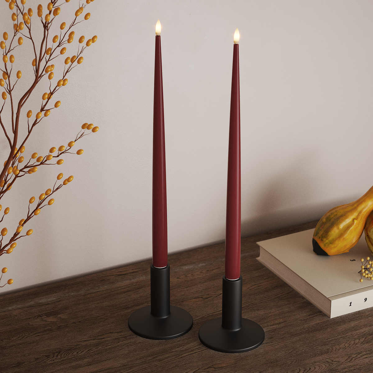 Deluxe Homeart Φωτιστικό κεριού LED με Λάκα, 2 τμχ 38 cm Μπορντό Φως κεριού LED 3