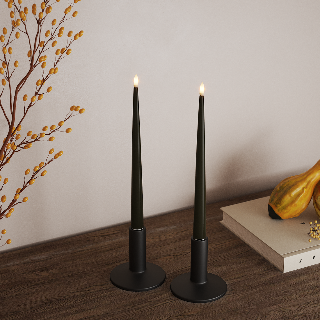 Deluxe Homeart LED Kertelys med Lak, 2 stk 28 cm Mørkegrøn LED kertelys 4