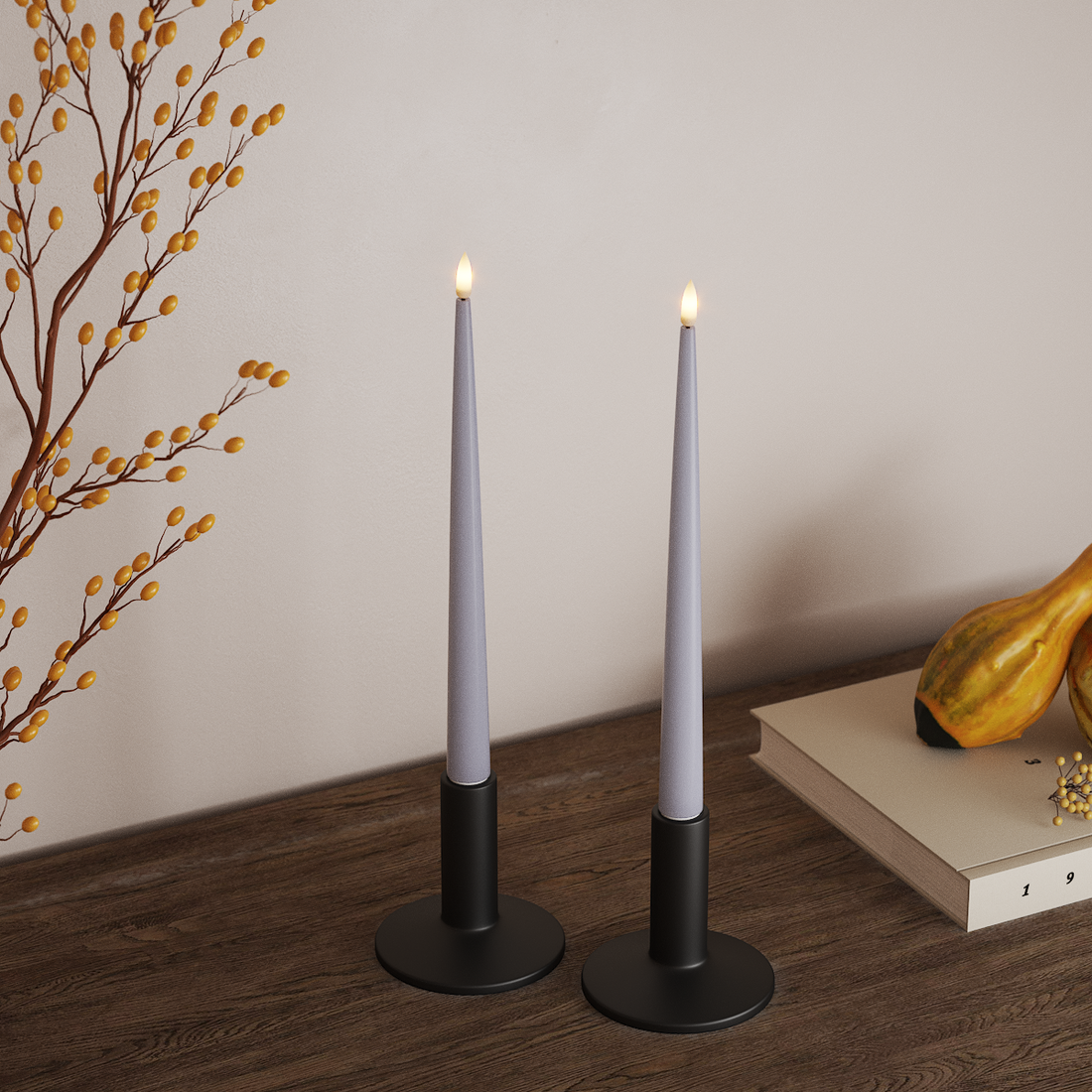 Deluxe Homeart LEDs Vela afilada com Laca, 2 peças 28 cm Azul empoeirado LEDs Vela afilada 4