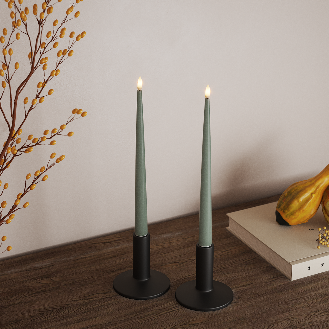 Deluxe Homeart LED Ljus Med Lack med Lack, 2 st 28 cm Salviagrön LED Ljus Med Lack 4