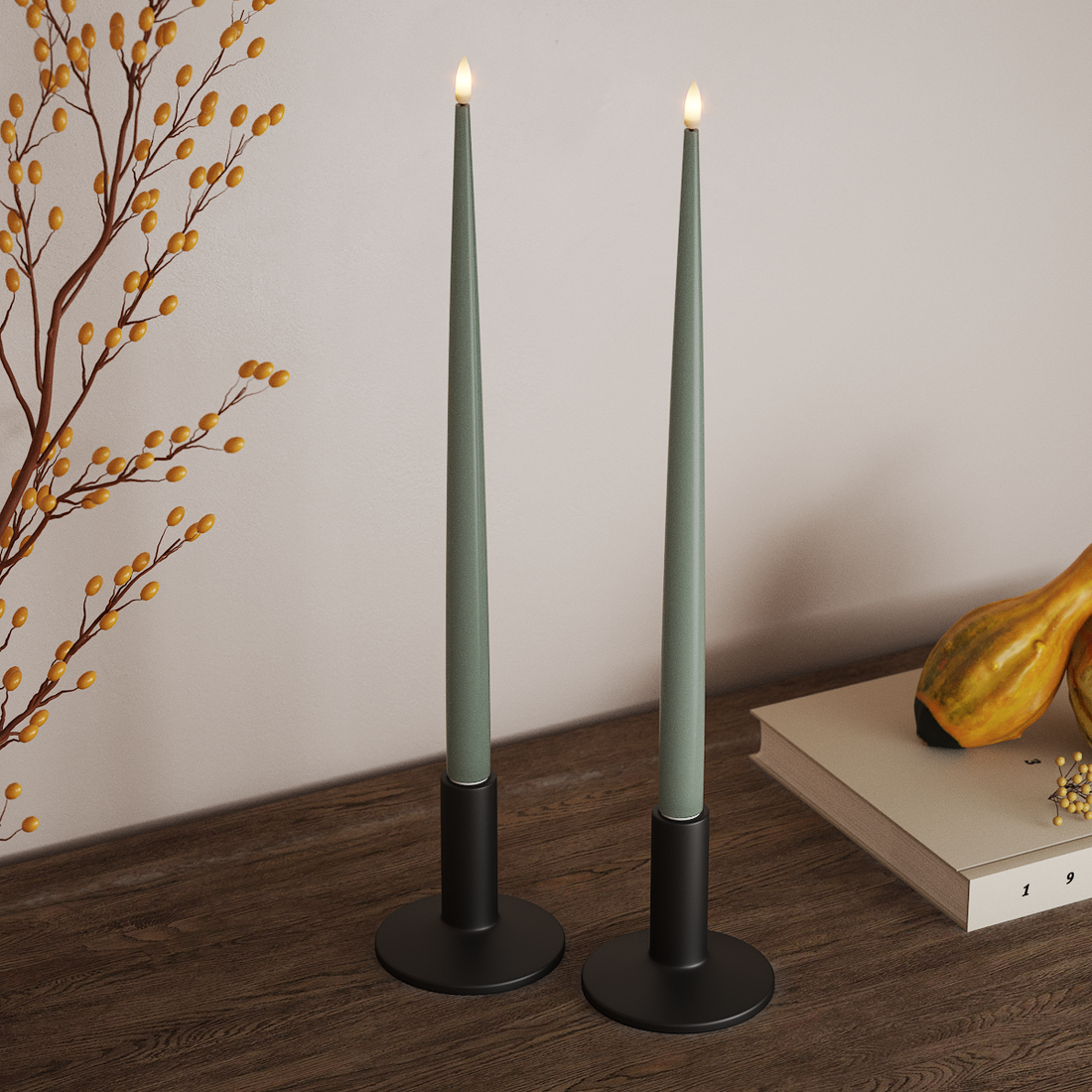 Deluxe Homeart LED Ljus Med Lack med Lack, 2 st 38 cm Salviagrön LED Ljus Med Lack 4