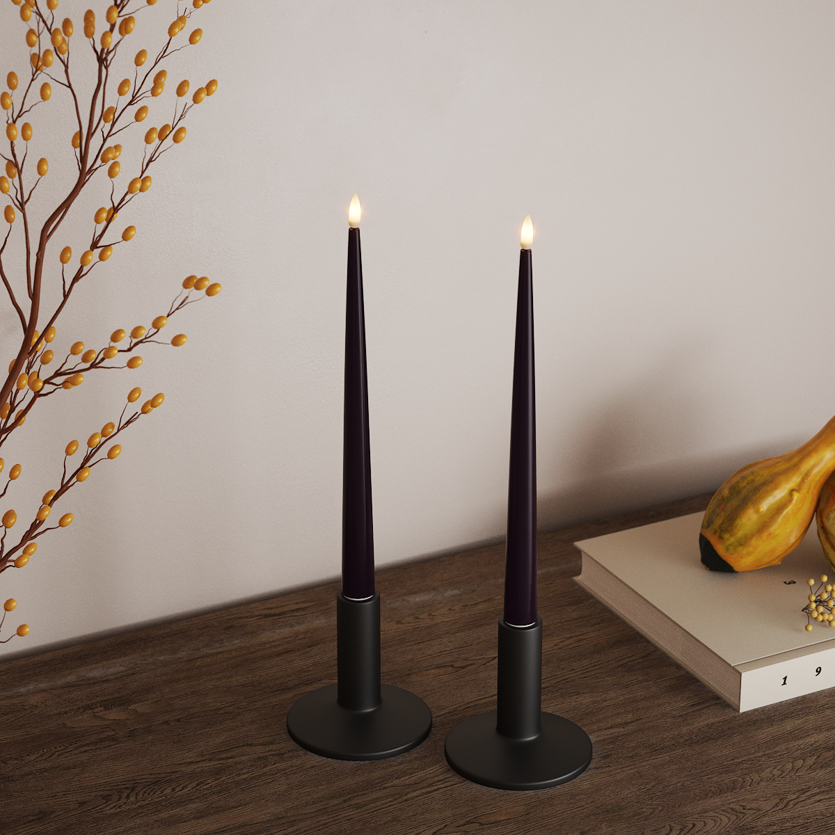 Deluxe Homeart LED Lys med lakk, 2 stk 28 cm Mørkelilla LED stearinlys 3