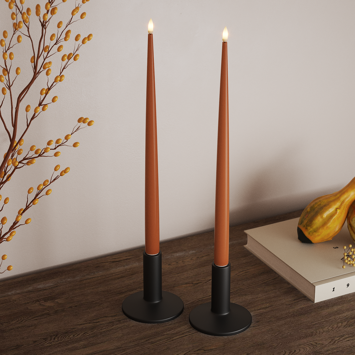 Deluxe Homeart Φωτιστικό κεριού LED με Λάκα, 2 τμχ 38 cm Πορτοκαλί Φως κεριού LED 3