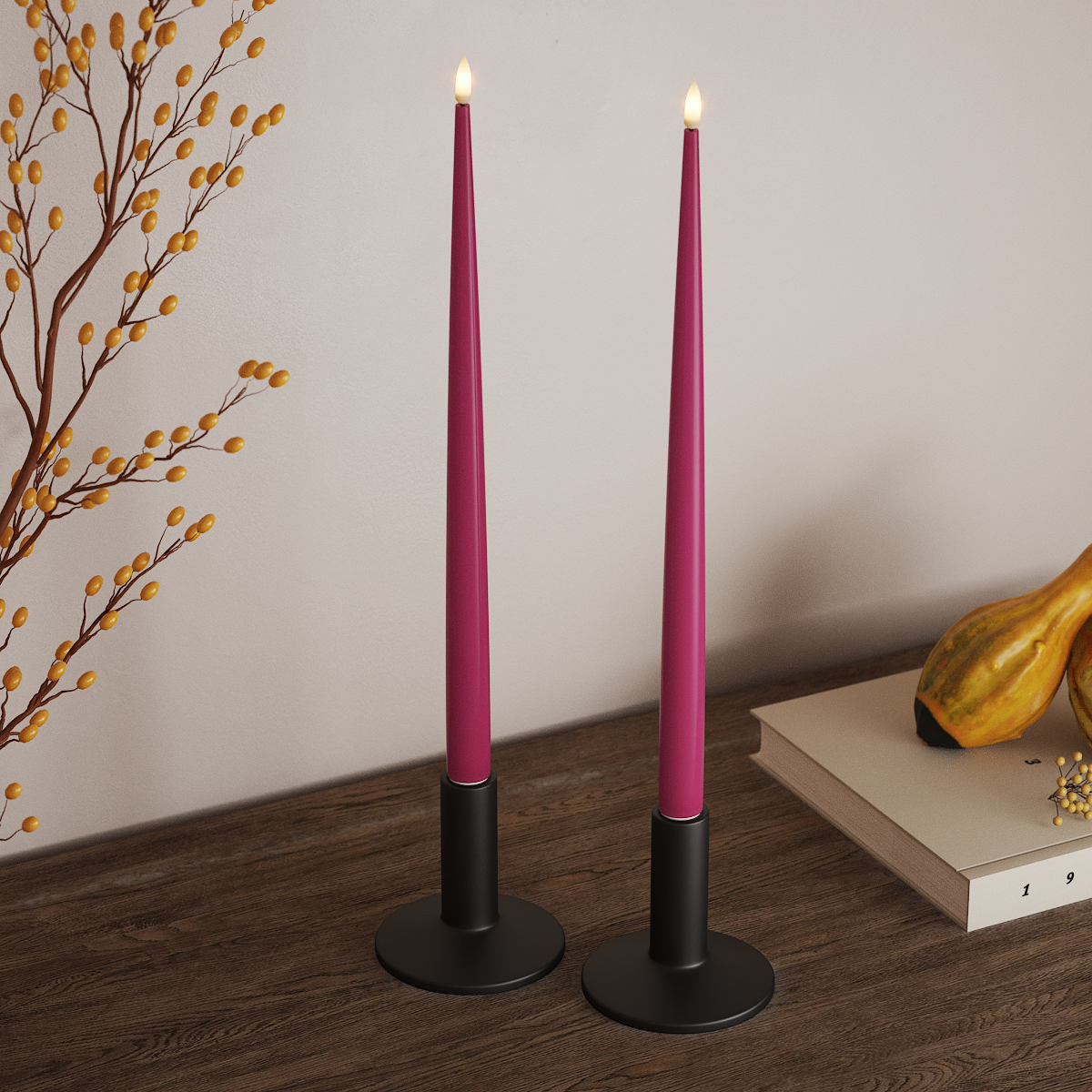 Deluxe Homeart Lumanare LED cu Lac, 2 buc 38 cm Magenta Lumină cu lumânare LED 3