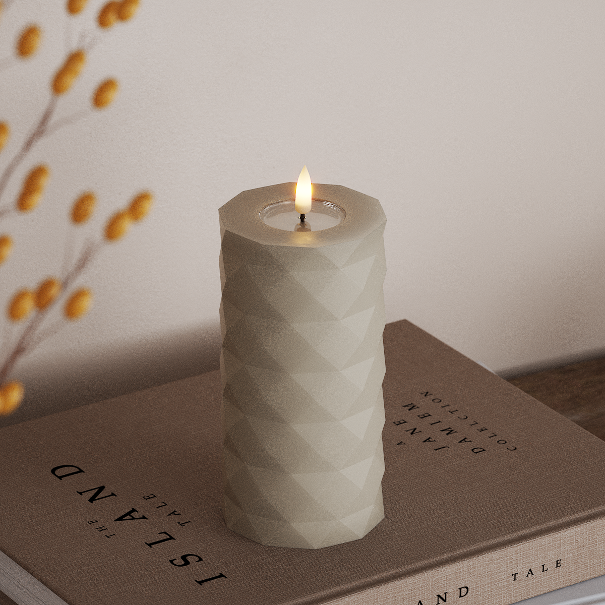 Deluxe Homeart Square LEDs Vela pilar Ø 7,5 x 15 cm Areia LEDs Square 3