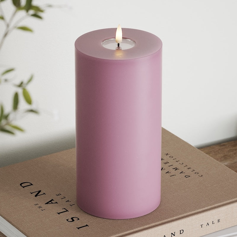 Deluxe Homeart LED Bloklys Ø 10 x 20 cm Lyslilla