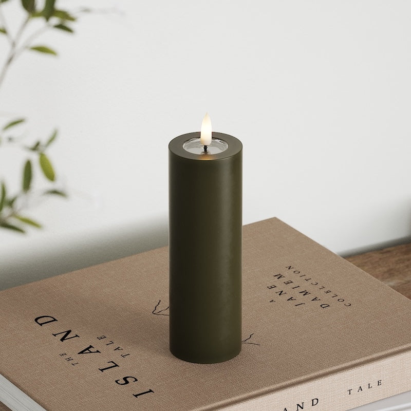 Deluxe Homeart LED Bloklys Ø 5 x 15 cm Mørkegrøn