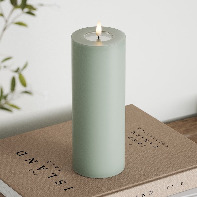 Deluxe Homeart LED Bloklys Ø 7,5 x 20 cm Salvie Grøn