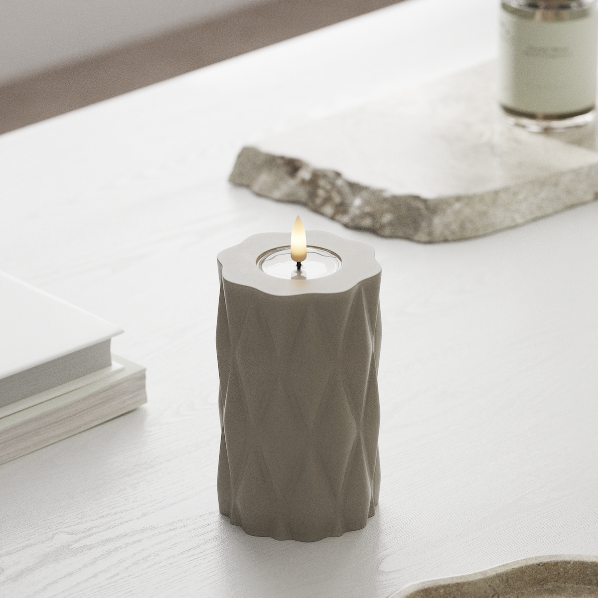 Deluxe Homeart Harlequin LEDs Vela pilar Ø 7,5 x 12,5 cm Areia LEDs Harlequin 1