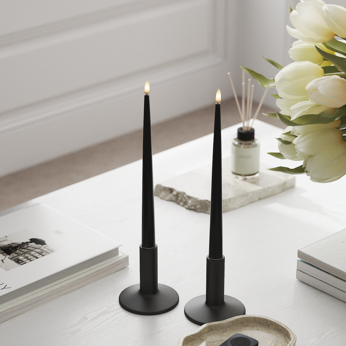 Deluxe Homeart Φωτιστικό κεριού LED με Λάκα, 2 τεμάχια 28 cm Μαύρο Φως κεριού LED 1