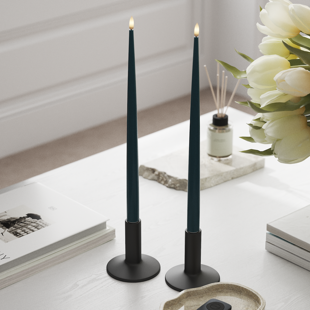 Deluxe Homeart LED Kertelys med Lak, 2 stk 38 cm Petroleum LED kertelys 1