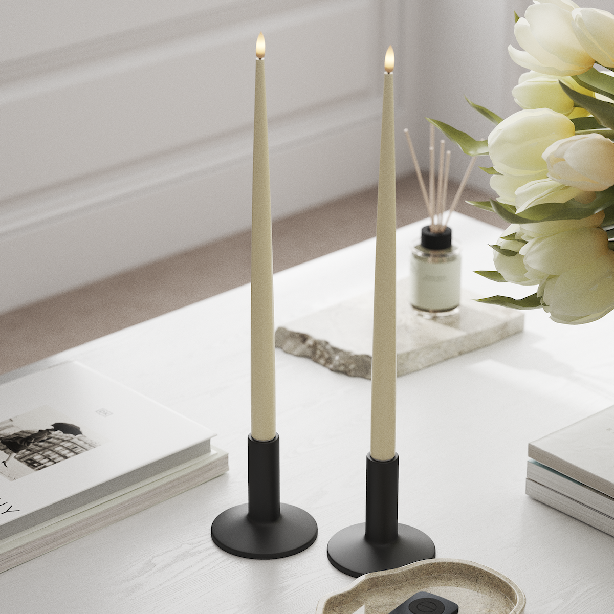 Deluxe Homeart Φωτιστικό κεριού LED με Λάκα, 2 τμχ 38 cm Κρεμ Φως κεριού LED 1