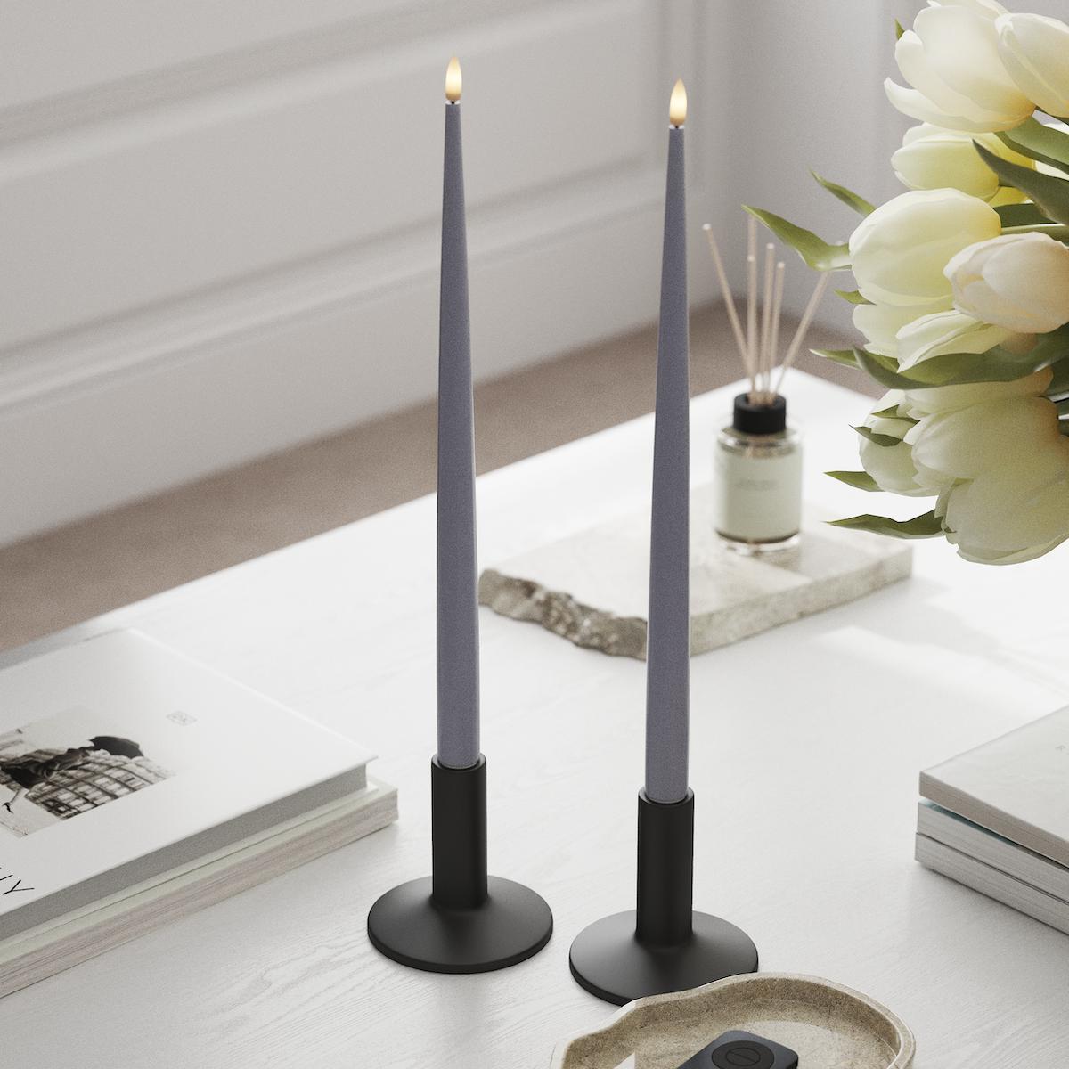 Deluxe Homeart Lumanare LED cu Lac, 2 buc 38 cm Albastru prăfuit Lumină cu lumânare LED 1