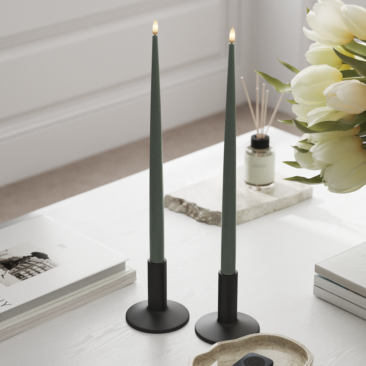 Deluxe Homeart Φωτιστικό κεριού LED με Λάκα, 2 τμχ 38 cm Φασκόμηλο πράσινο Φως κεριού LED 1