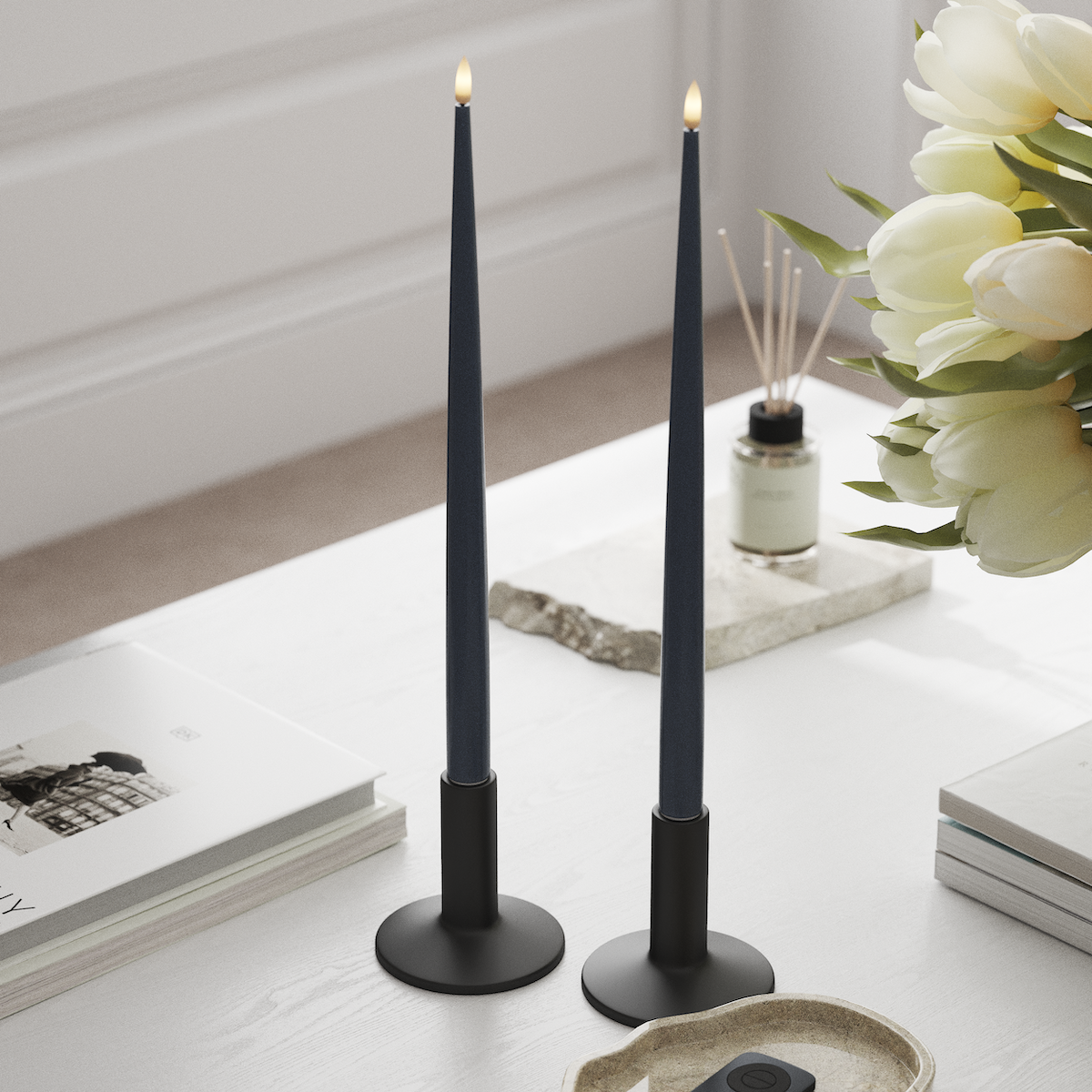 Deluxe Homeart Φωτιστικό κεριού LED με Λάκα, 2 τμχ 38 cm Παγωμένο μπλε Φως κεριού LED 1