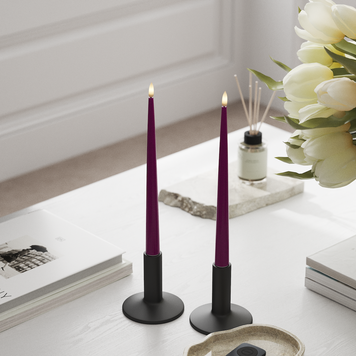 Deluxe Homeart Lumanare LED cu Lac, 2 bucati 28 cm Violet Lumină cu lumânare LED 1