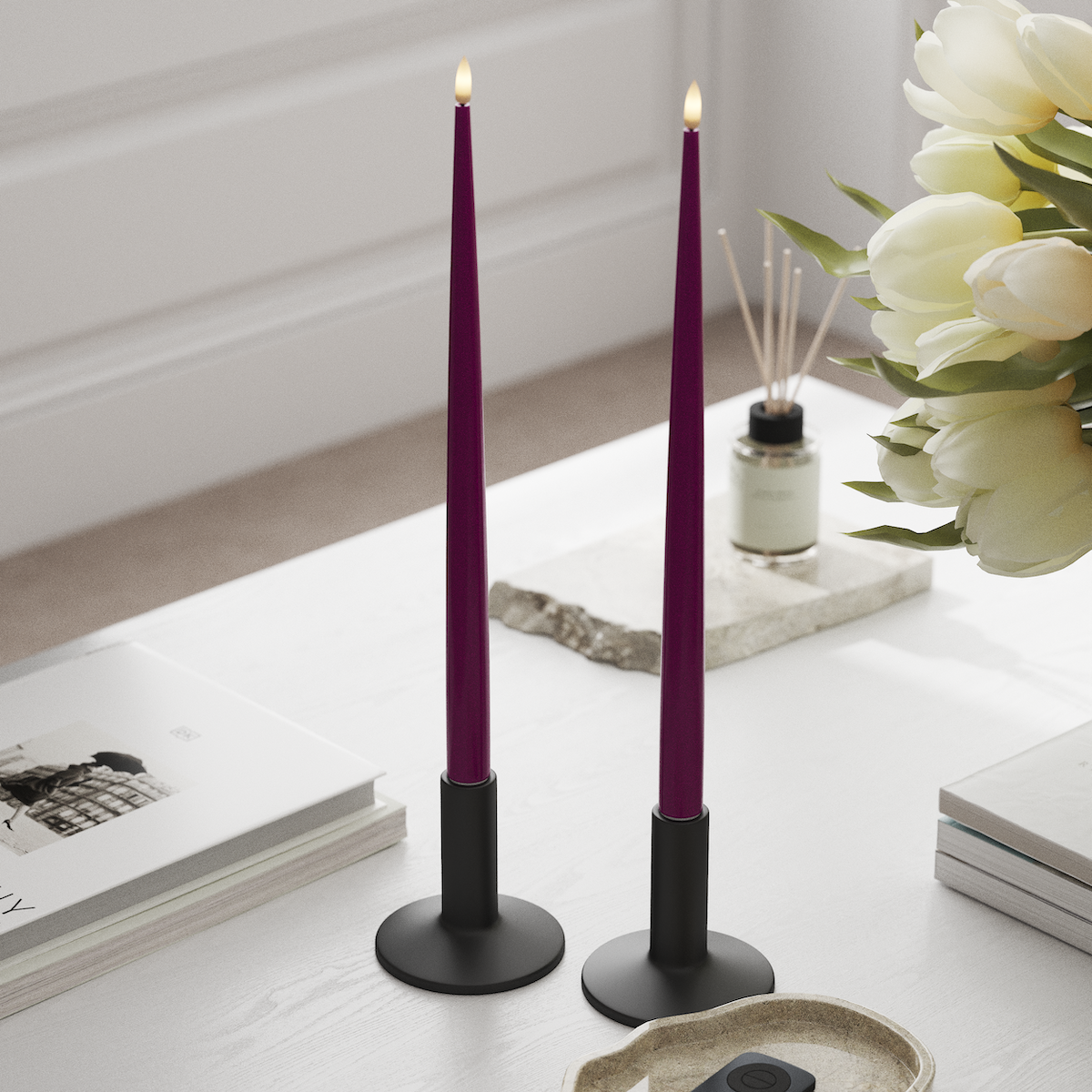 Deluxe Homeart Lumanare LED cu Lac, 2 buc 38 cm Violet Lumină cu lumânare LED 1