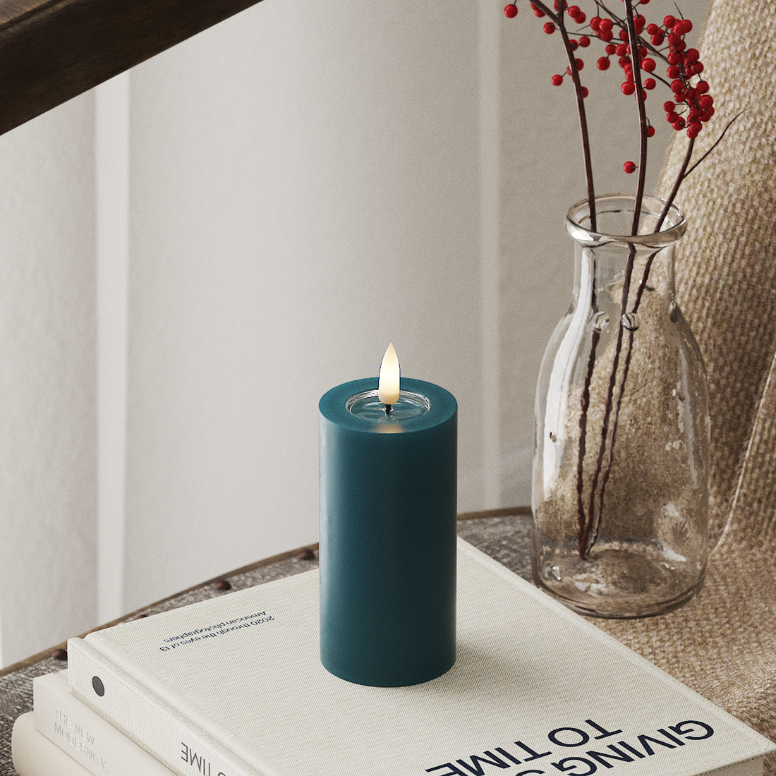 Deluxe Homeart LED Blockljus Ø 5 x 10 cm Petroleum LED Blockljus 4