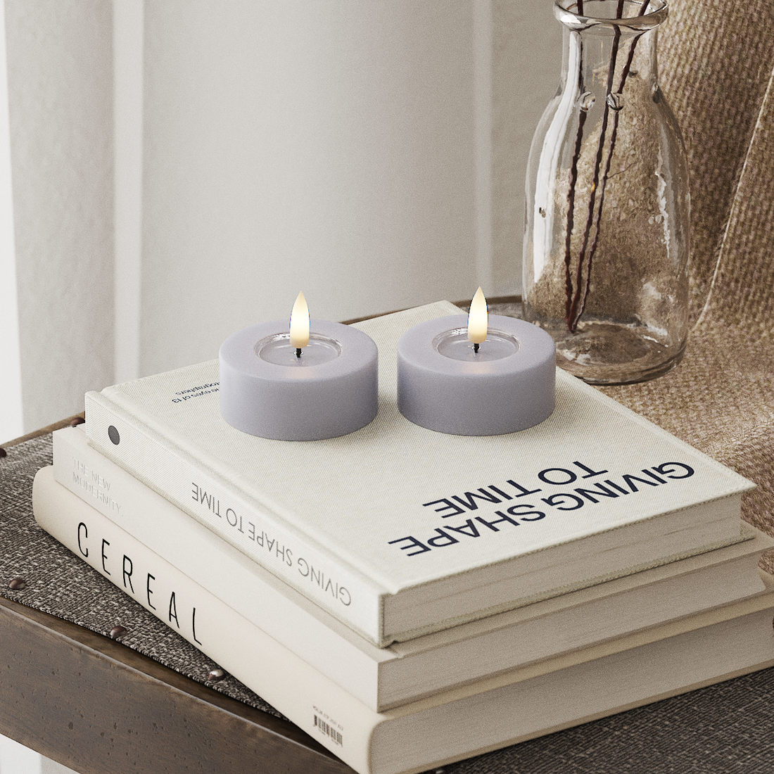 Deluxe Homeart Jumbo LED Vela de chá 2 peças grandes Azul empoeirado Jumbo LED Vela de chá 4