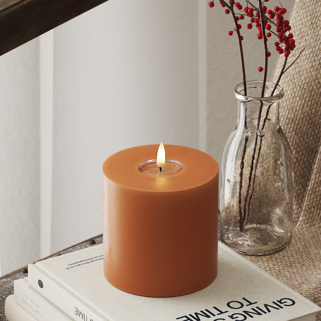 Deluxe Homeart LED Bloklys Ø 10 x 10 cm Orange LED bloklys 4