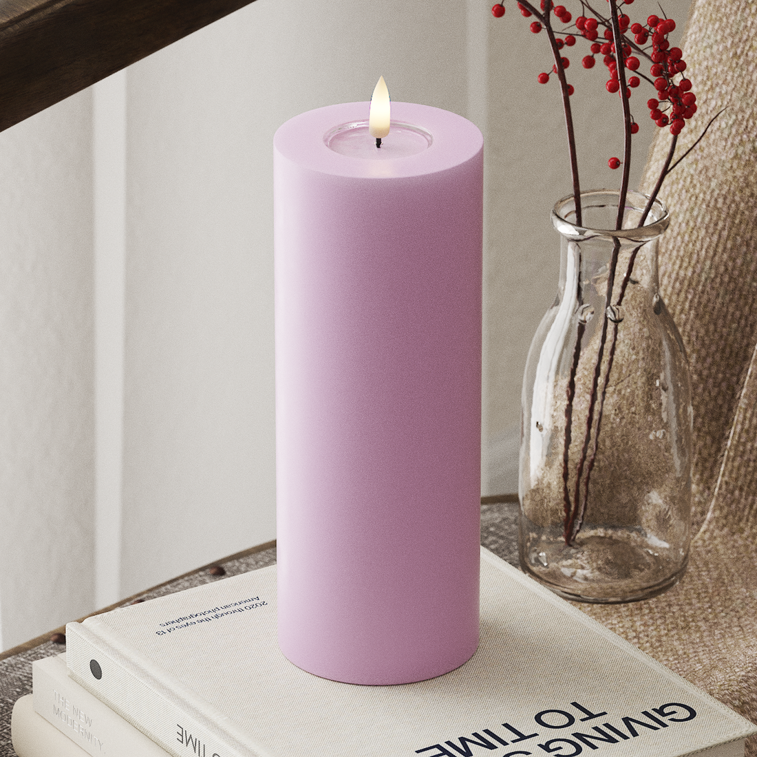 Deluxe Homeart LED Bloklys Ø 7,5 x 20 cm Lavendel LED bloklys 4