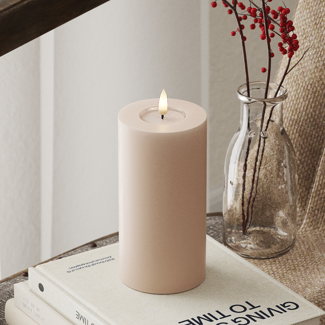 Deluxe Homeart LED Bloklys Ø 7,5 x 15 cm Rose LED bloklys 4