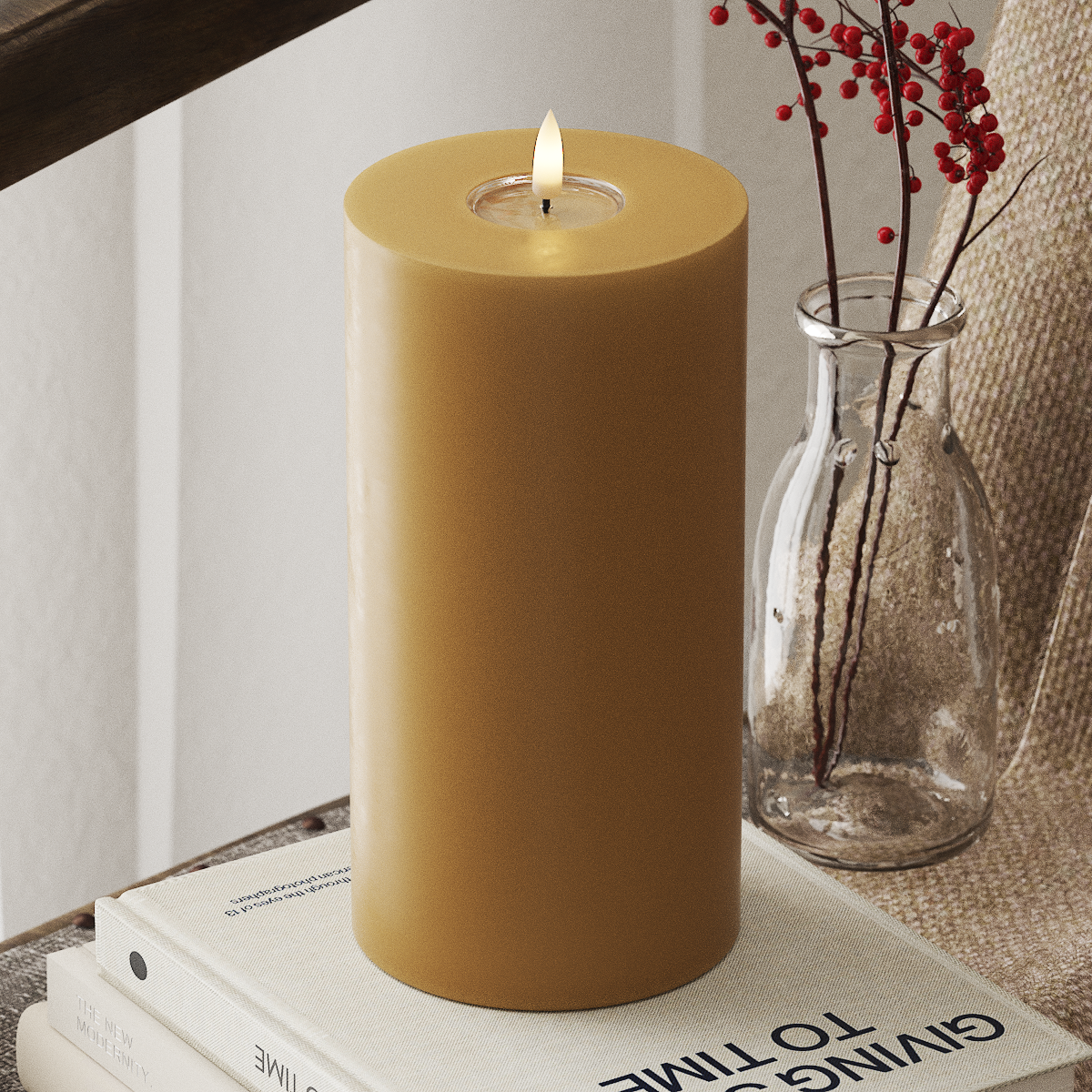 Deluxe Homeart LED Blockljus Ø 10 x 20 cm Curry LED Blockljus 4