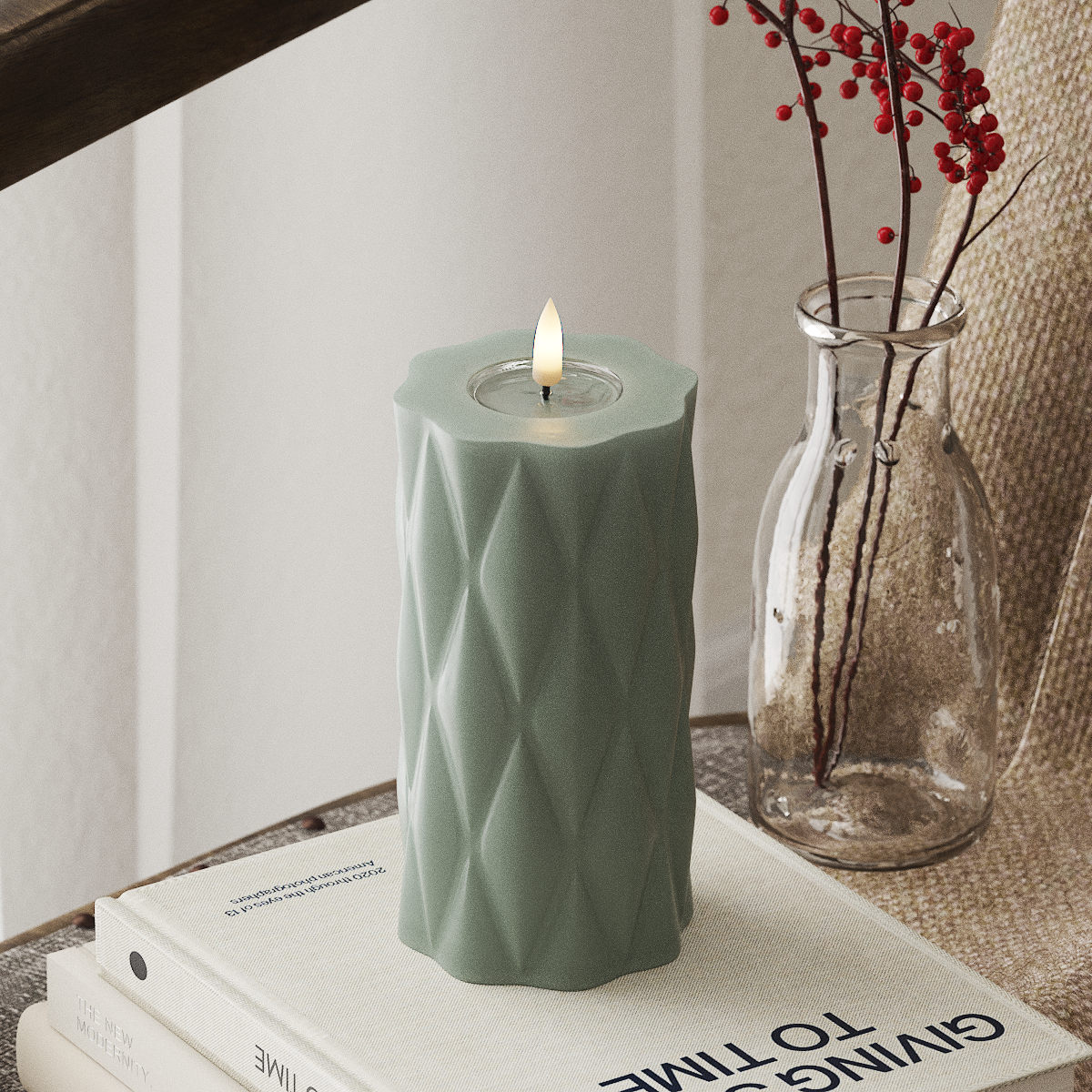 Deluxe Homeart Harlequin Bloc de iluminat LED Ø 7,5 x 15 cm Verde salvie LED-uri Harlequin 4