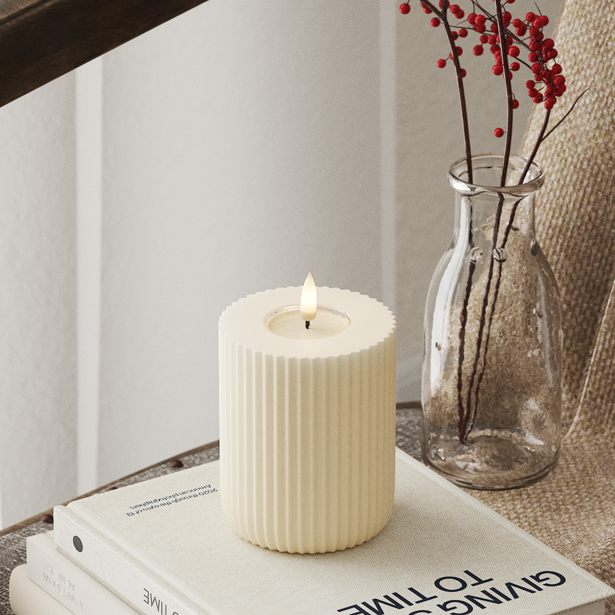 Deluxe Homeart Solid Stripe LED Blokklys Ø 8 X 10 Cm Krem LED Form 4